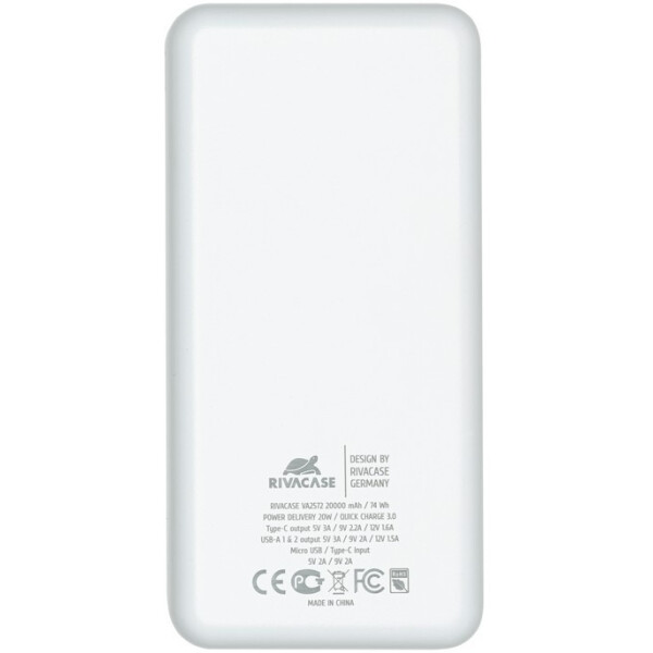 Внешний аккумулятор RIVACASE VA2572 (20000 мАч) White Внешний аккумулятор RIVACASE VA2572 (20000 мАч) White