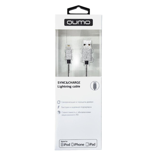 

Кабели для сотовых телефонов QUMO, Кабель QUMO MFI С48 PVC+СoilL (серебро)