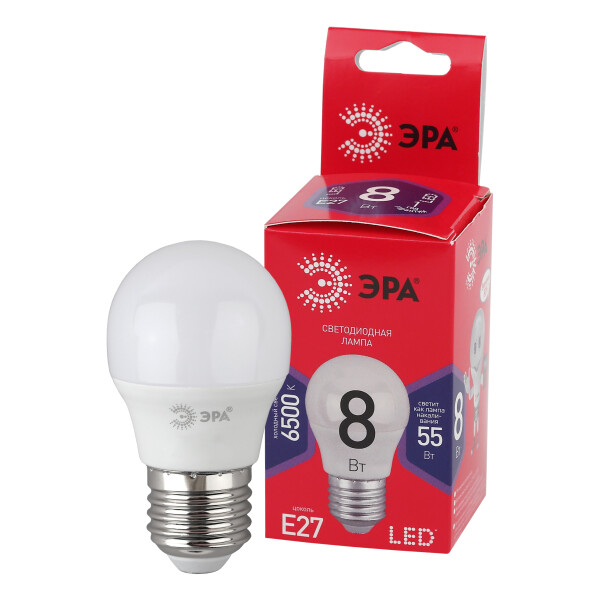 Лампочка ЭРА RED LINE LED P45-8W-865-E27 R Лампочка ЭРА RED LINE LED P45-8W-865-E27 R