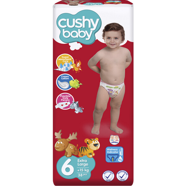 

Детские подгузники Cushy Baby, Подгузники Cushy Baby Extra large 15 кг (38 шт)