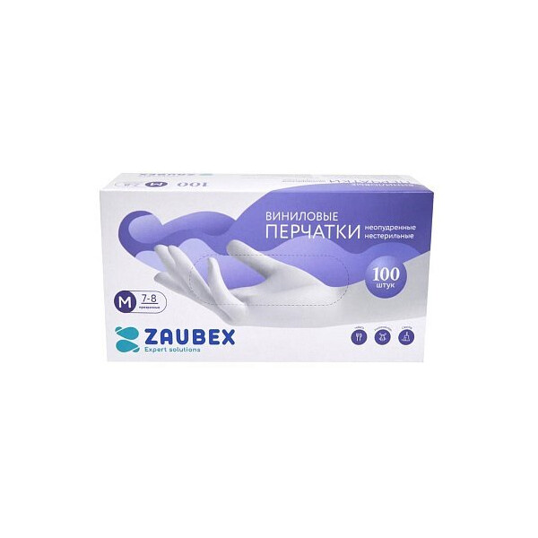 Виниловые перчатки Zaubex 9122525 (M, 100 шт)