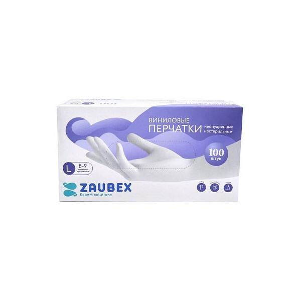 Виниловые перчатки Zaubex 9122524 (L, 100 шт)