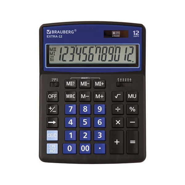 Калькулятор BRAUBERG Extra 12-BKBU 250472 (черный/синий)