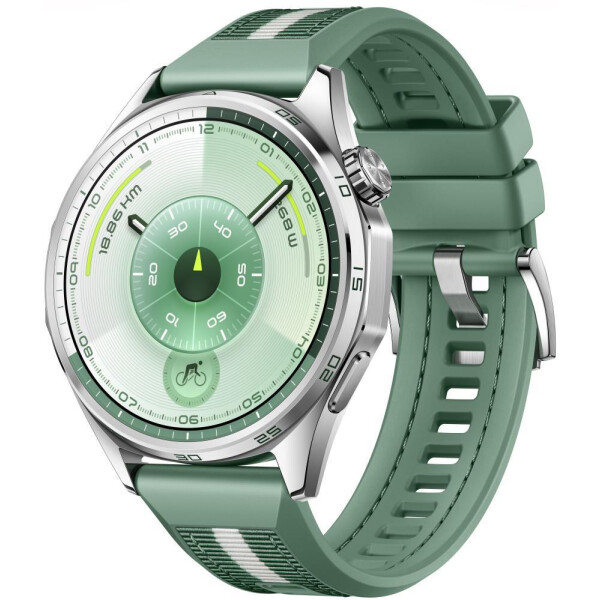 Смарт-часы HUAWEI Watch GT 6 46mm (ATM-B19) серебристый, с зеленым плетеным ремешком
