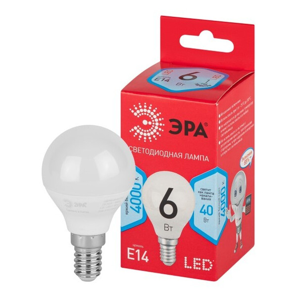 Лампочка ЭРА RED LINE LED P45-6W-840-E14 R
