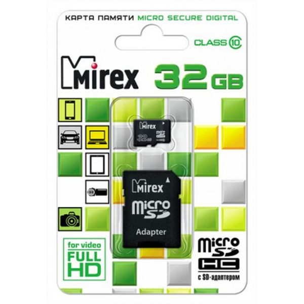 Карта памяти Mirex microSDHC 32GB (13613-AD10SD32) Карта памяти Mirex microSDHC 32GB (13613-AD10SD32)