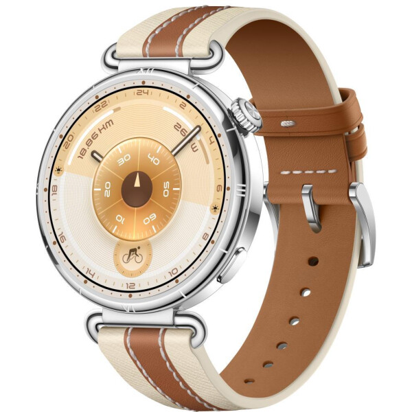 Смарт-часы HUAWEI Watch GT 6 41mm (KSU-B19) серебристый, с коричневым кожаным ремешком