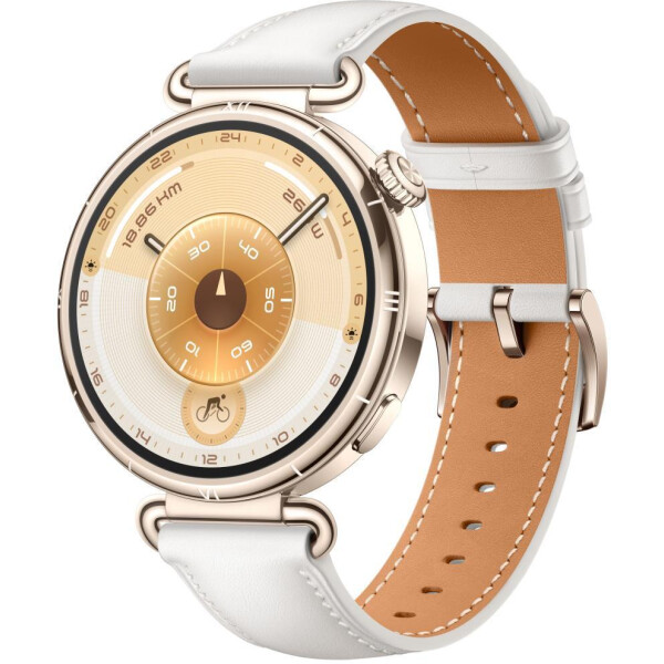 Смарт-часы HUAWEI Watch GT 6 41mm (KSU-B19) золотистый, с белым кожаным ремешком