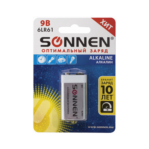 Батарейка Sonnen Крона 6LR61 (9 В) alkaline (1 шт)