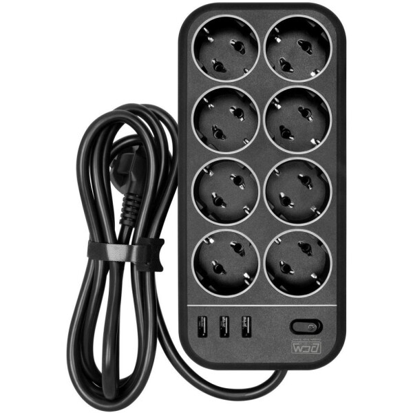 Сетевой фильтр Powercom SP-08 USB03AB 3,0М 3м (8 розеток) черный