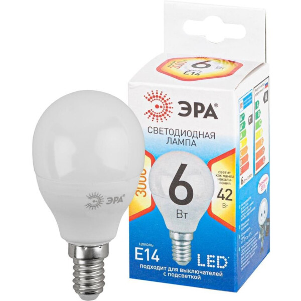 Лампа светодиодная ЭРА QX LED-6 Вт-P45-2700K-E14  (арт.P45-7W-827-E14) 10/100