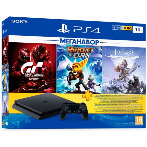 

Консоли Playstation 4 SONY, Игровая консоль PlayStation 4 1ТБ в комплекте с 3 играми и подпиской PS+ 3 мес
